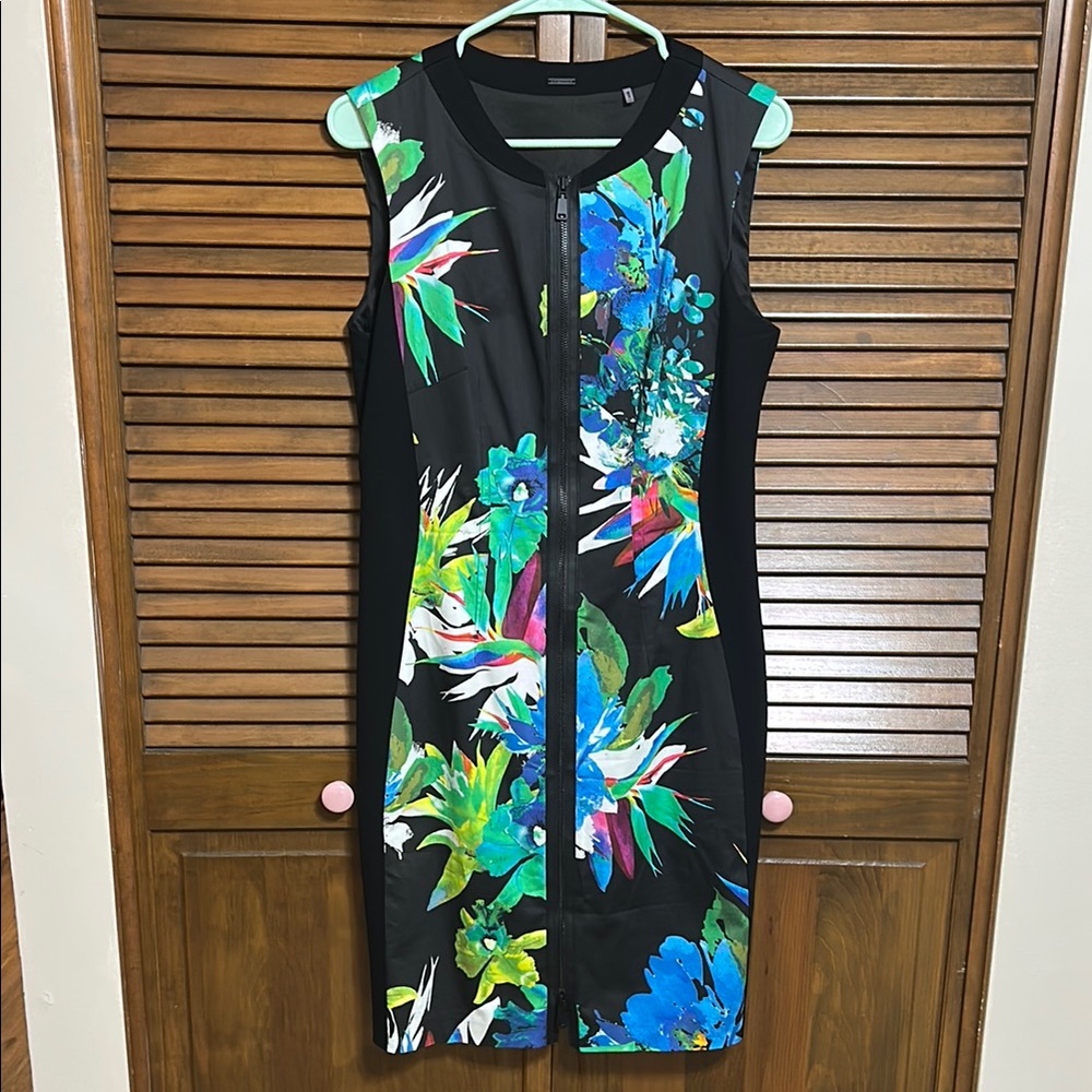 Elie Tahari Mila Zip Front Floral Cotton Blend Sleeveless Sheath Dress Size 10 - Picture 7 of 9